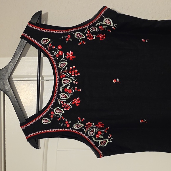 Black Linen Floral Embroidery Maxi Dress Size 12 - Picture 2 of 11